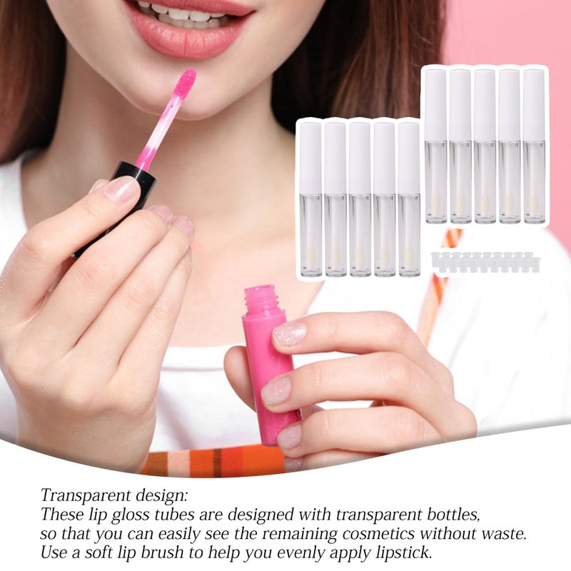RDEXP 1.3ml Empty Lip Gloss Tube Clear Plastic Lip Gloss Containers Pack of 10 (White Cap) - Image 4